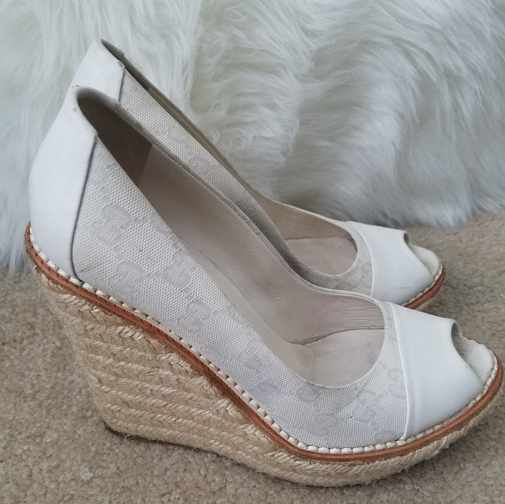 Gucci Off White Wedge Espadrilles Size 38 or 8